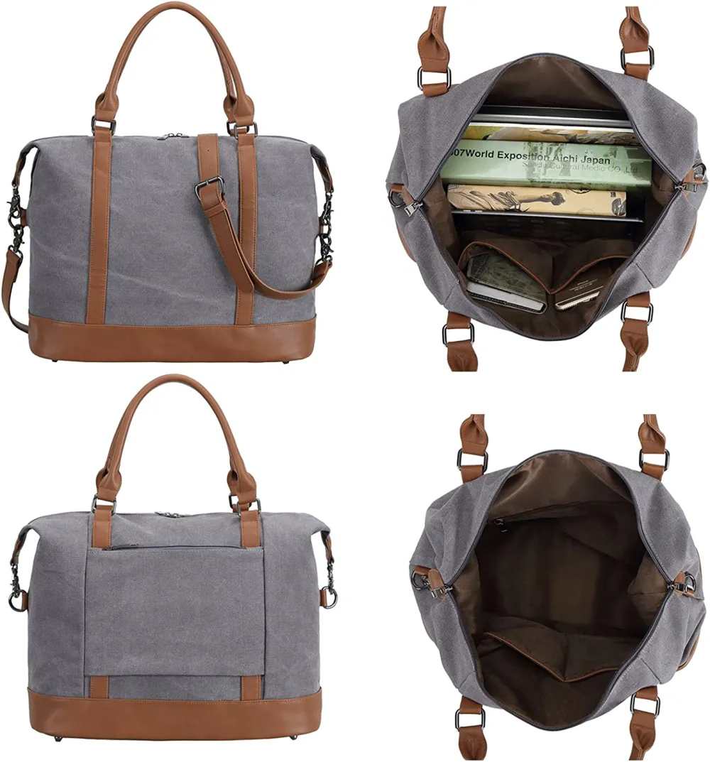 Ladies Canvas Weekender Bag Overnight Carry-on Tote Duffel in Trolley Handle