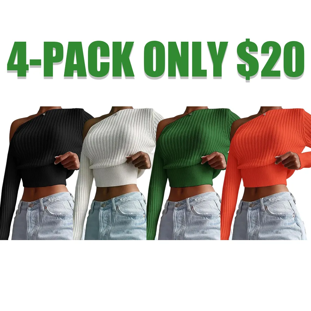 Casual  Asymmetrical Neck Long Sleeve Knitting Top