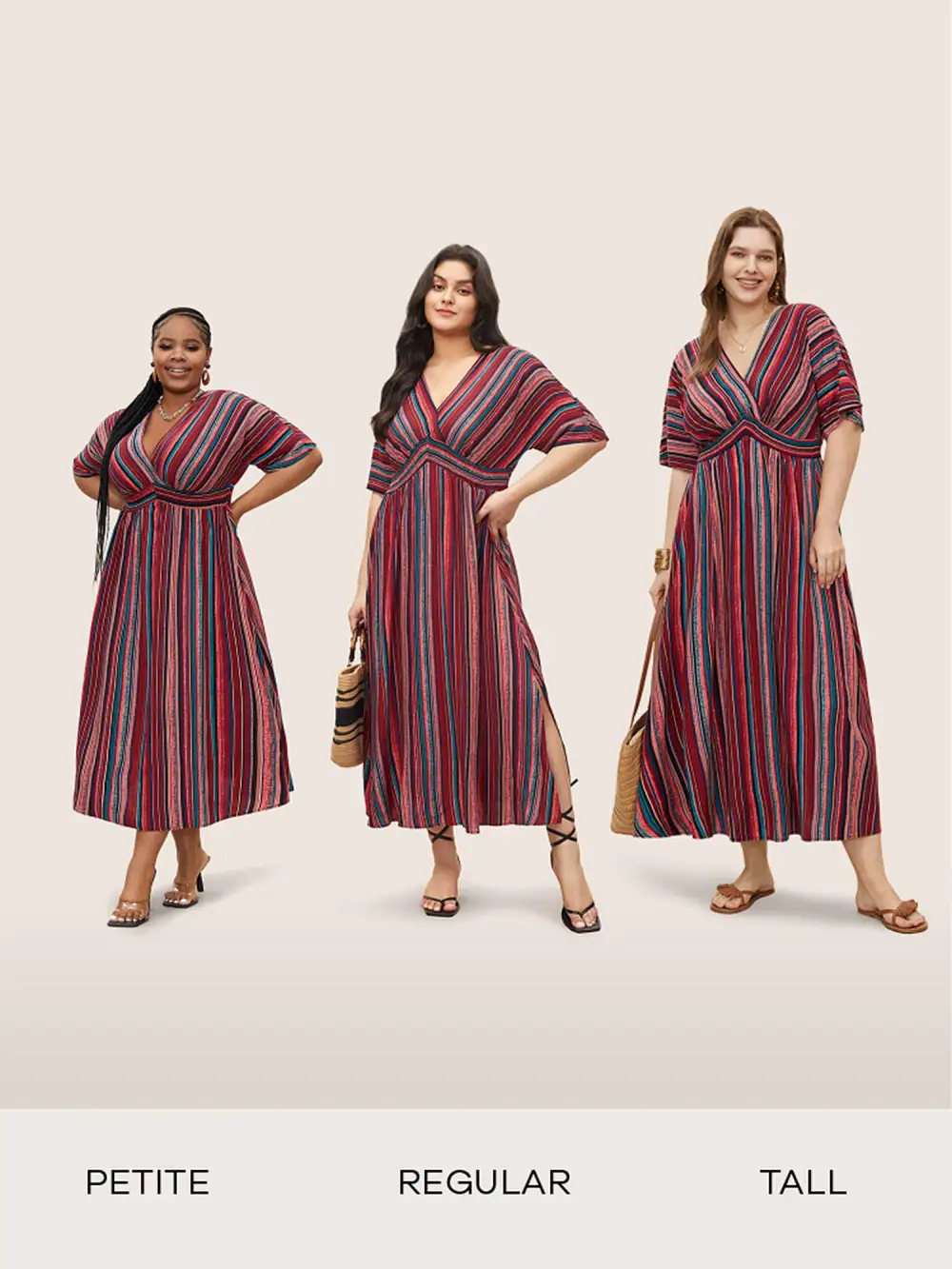 Striped Contrast Dolman Sleeve Shirred Pocket Split Flutter Dress