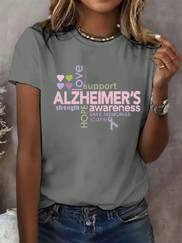 Letter-Printed Round-Neck Casual T-Shirt