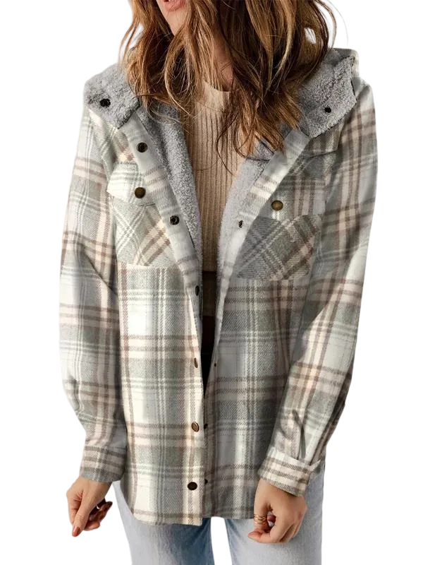Women's Plaid/Houndstooth Button - Front Hooded Coat