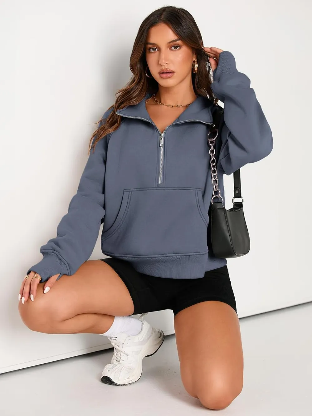 Womens Sweatshirts Half Zip Cropped Pullover Fleece Quarter Zipper Hoodies Fall outfits Clothes Thumb Hole