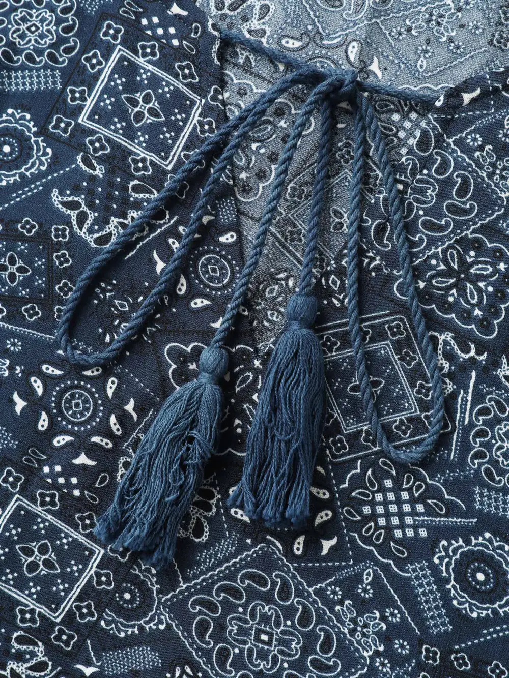 Boho Print Neck Tie Lantern Sleeve Blouse