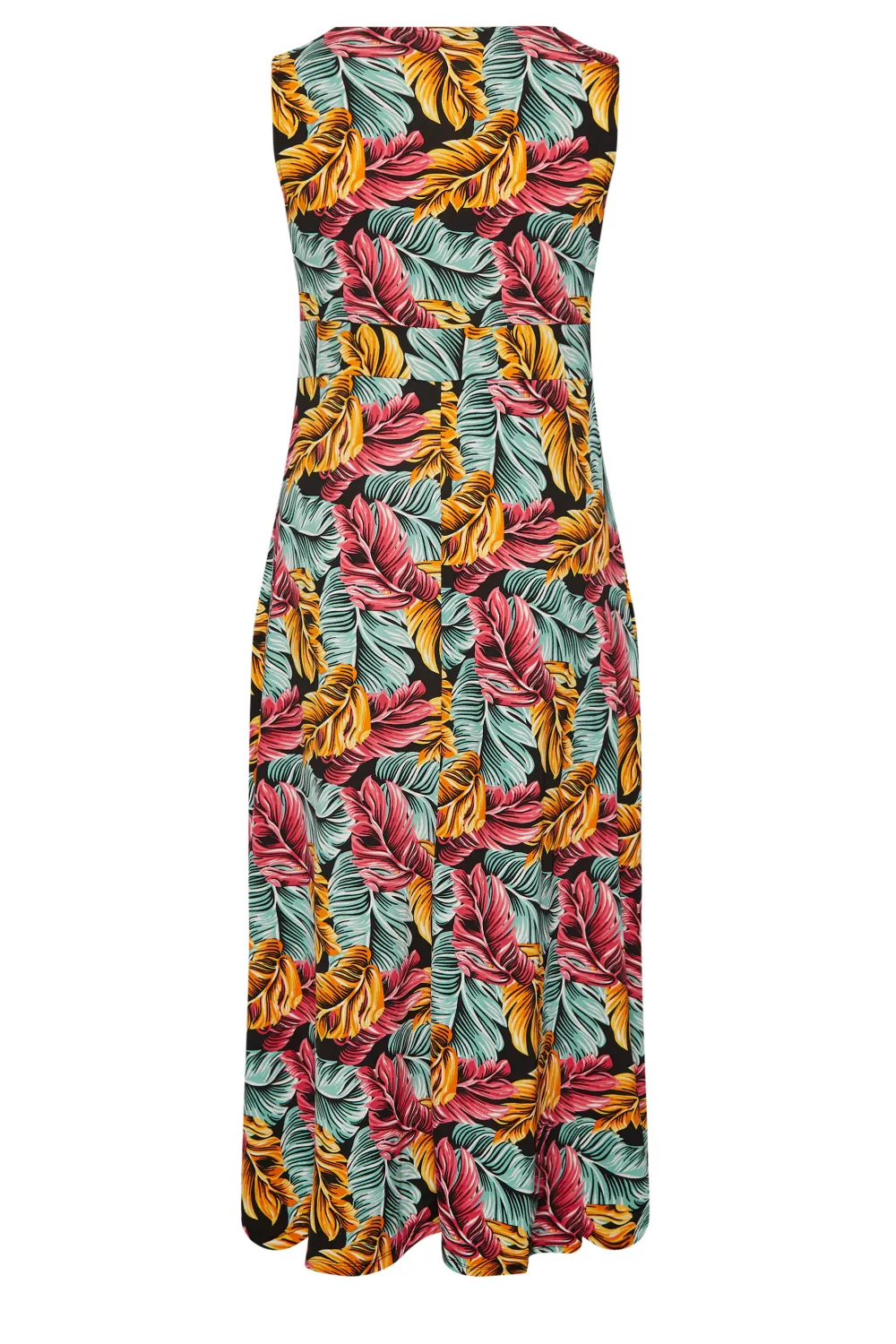 YOURS Curve Black Tropical Leaf Print Wrap Maxi Dress