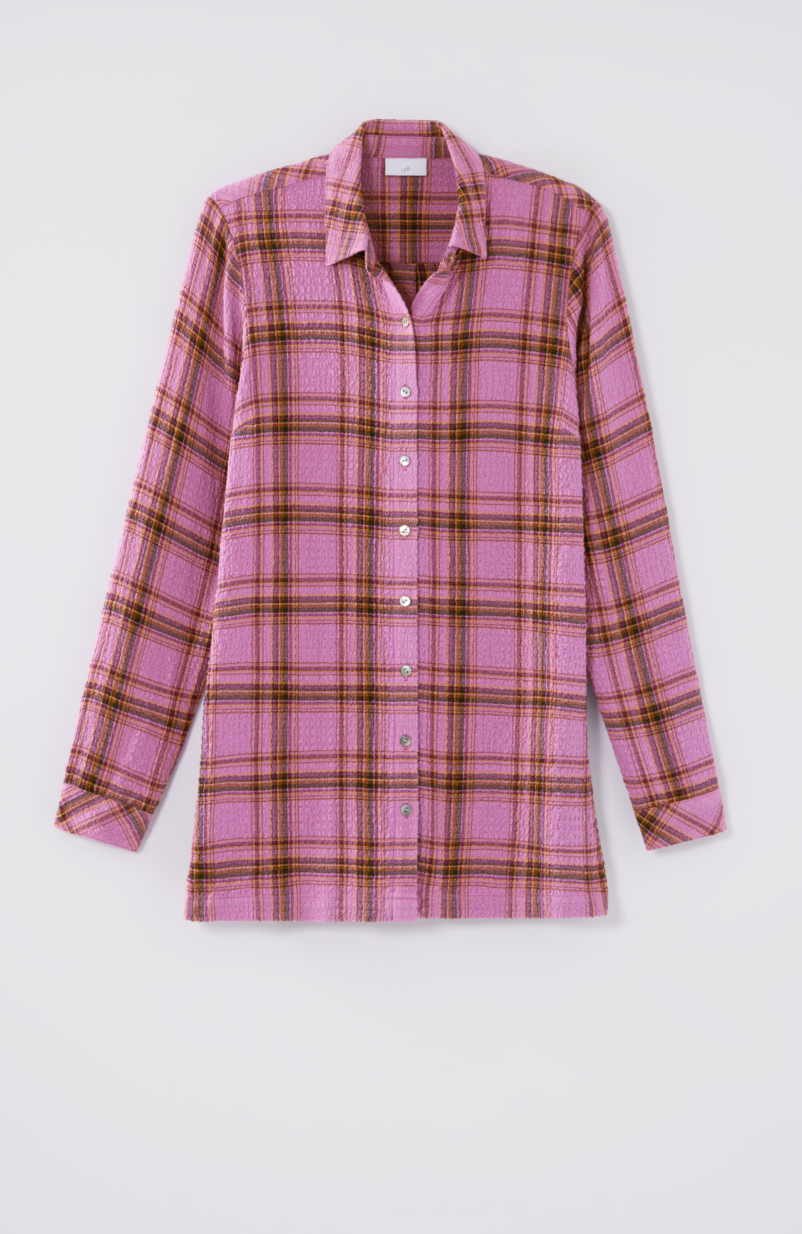 Crinkled Plaid Button-Front Tunic