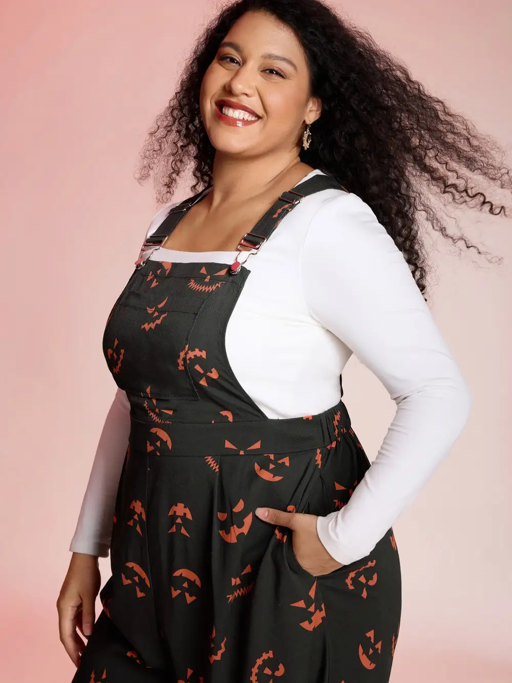 Spooky Pumpkin Pattern Overall Jumpsuit