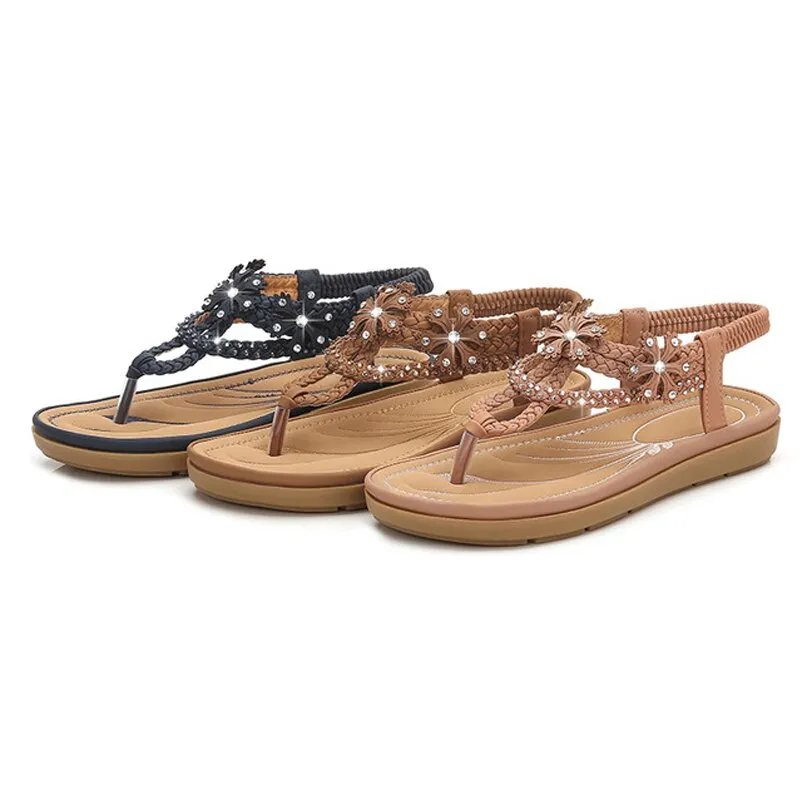 Bohemia style woman shoes string bead platform  Flat Sandals