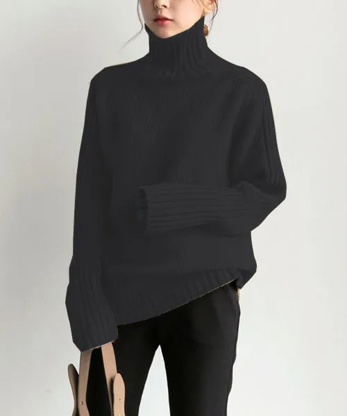 Simple Pit Strip Turtleneck Sweater