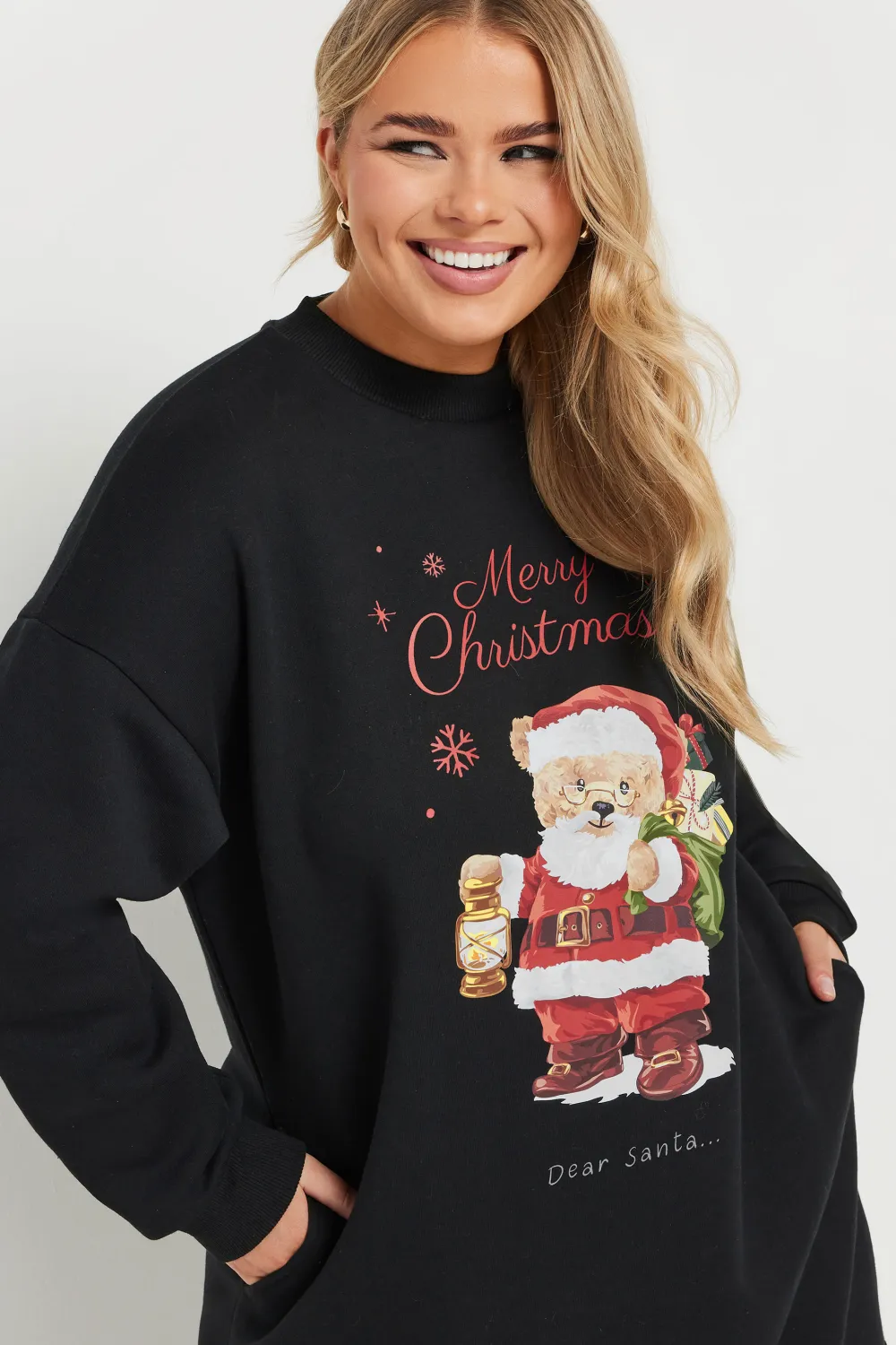 YOURS Curve Black 'Merry Christmas' Graphic Sweatshirt Dress
