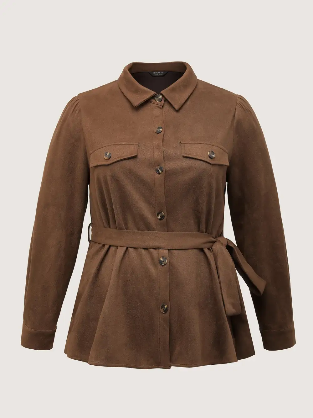 Suede Open-Front Belted Long Shirt