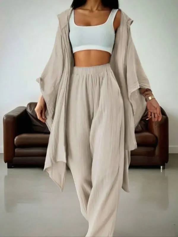 Women's Casual 2-Piece Set: Wide-Leg Pants + Loose Cardigan