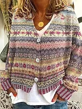 Women's Coat Casual Jacket Warm Comfortable Print Fashion Modern Casual Floral Going out Weekend Single Breasted Regular V Neck Regular Fit Long Sleeve Outerwear Yellow Pink Dark Pink Fall Winter