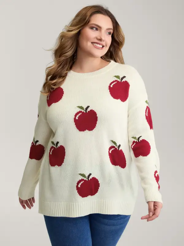 Sweet Apple Print Jacquard Print Pullover