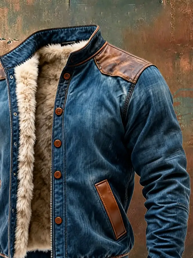 Men's Vintage Suede and Leather Multi-Pocket Outdoor Jacket