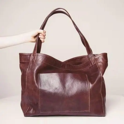 Women's  Vintage Oil-wax Pocket Soft Leather Hand Bill of Lading Shoulder Bag