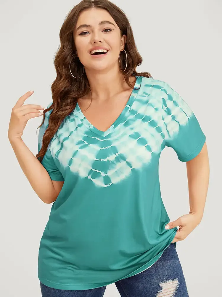 Tie Dye Short Sleeve V Neck T-shirt