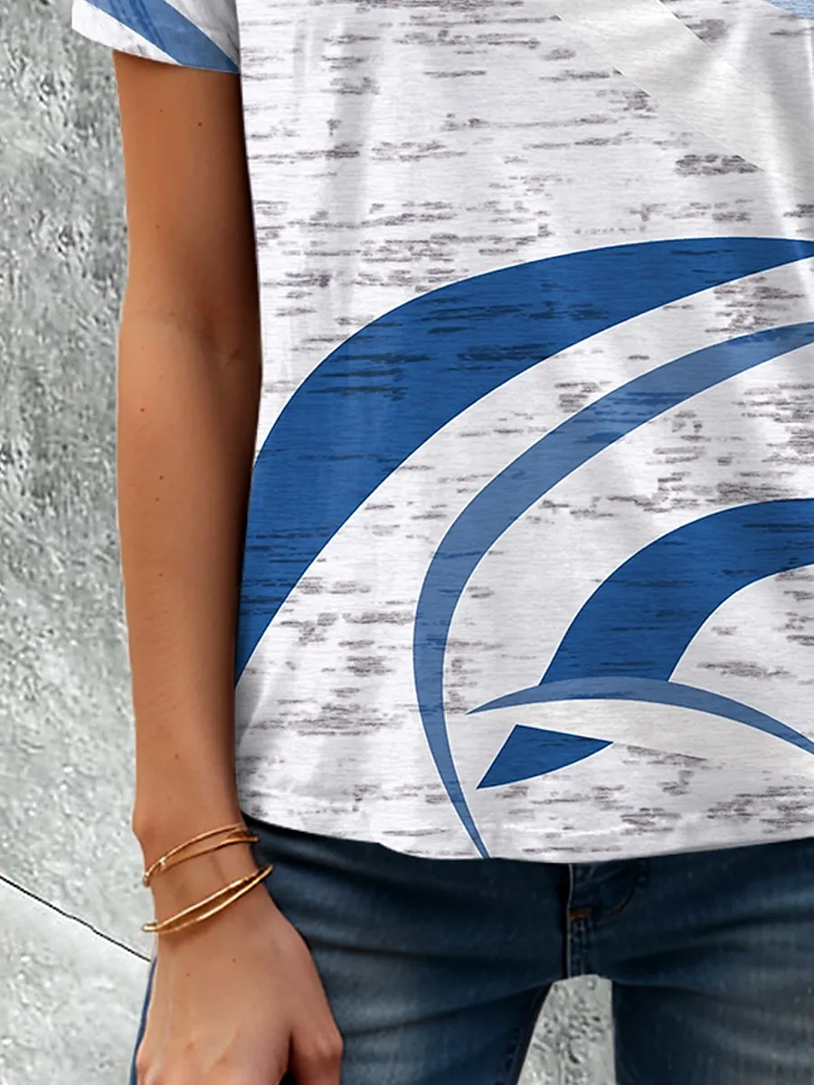 Women's T Shirt Graphic Geometric Geometry Vintage Stylish Classic Short Sleeve Crew Neck Round Neck Regular Tops Daily Print Blue Summer Spring