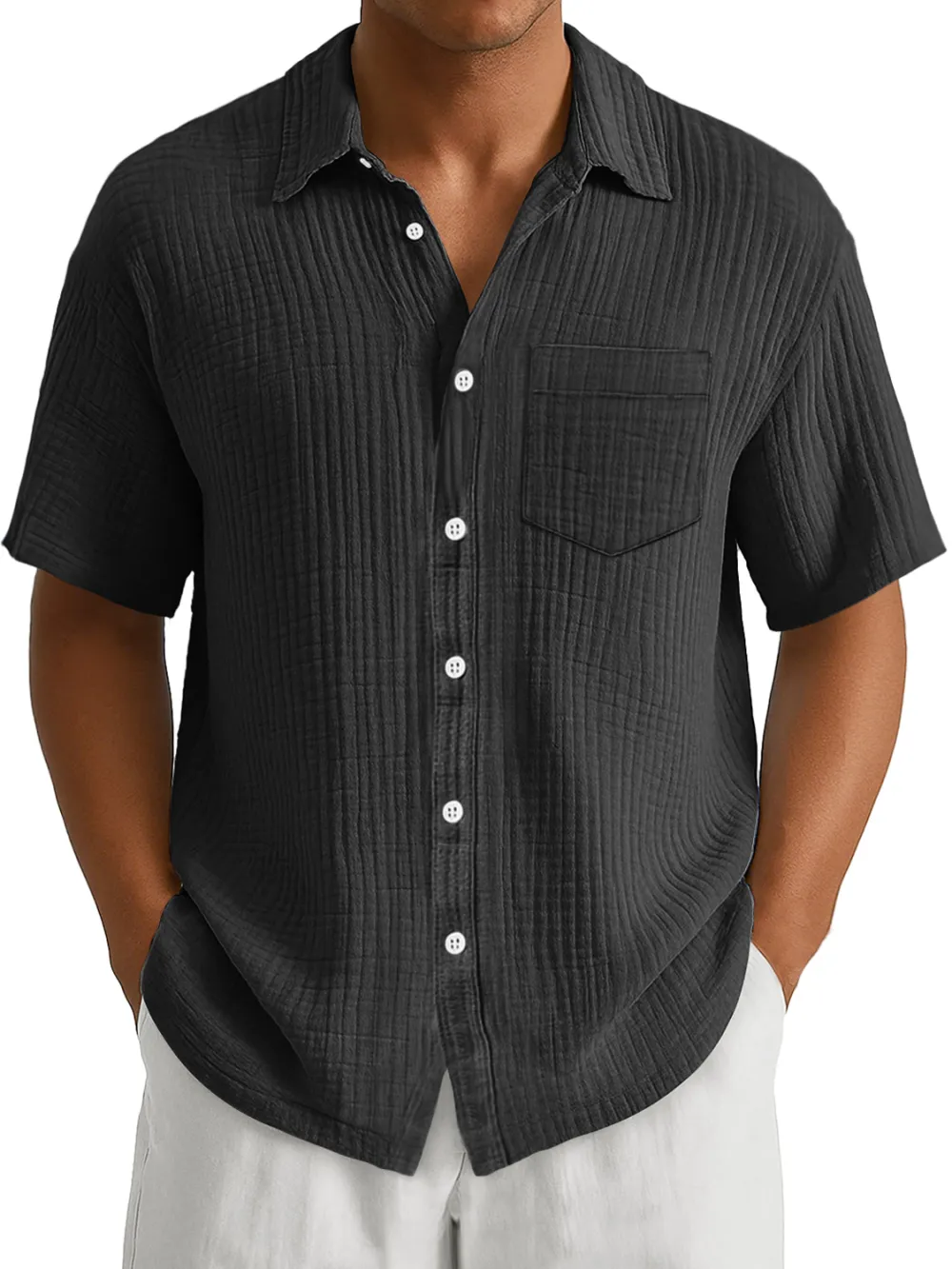 Men's Daily Casual Waffle Lapel Pocket Simple Short Sleeve POLO Shirt
