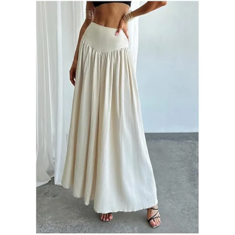 Milumia Women's Pleated Flowy Long Skirts High Waist Maxi Skirt with Pocket