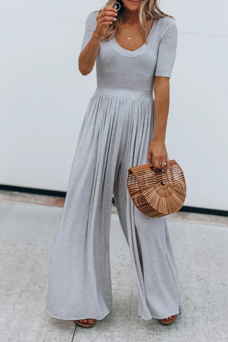 Casual Solid Patchwork Basic U Neck Jumpsuits(4 colors)