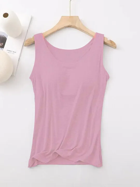 Women's Tank Top with Built-In Bra, Sleeveless Casual Basic Round Neck Regular - 10-Piece Sets