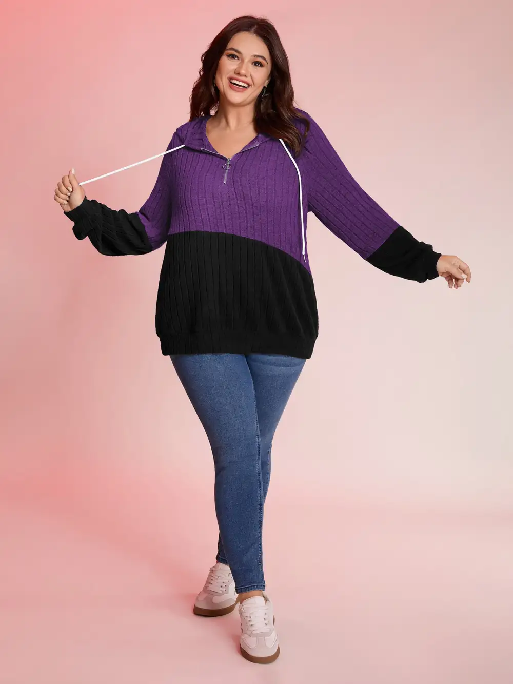 Color Block Half-Zipper Hoodie