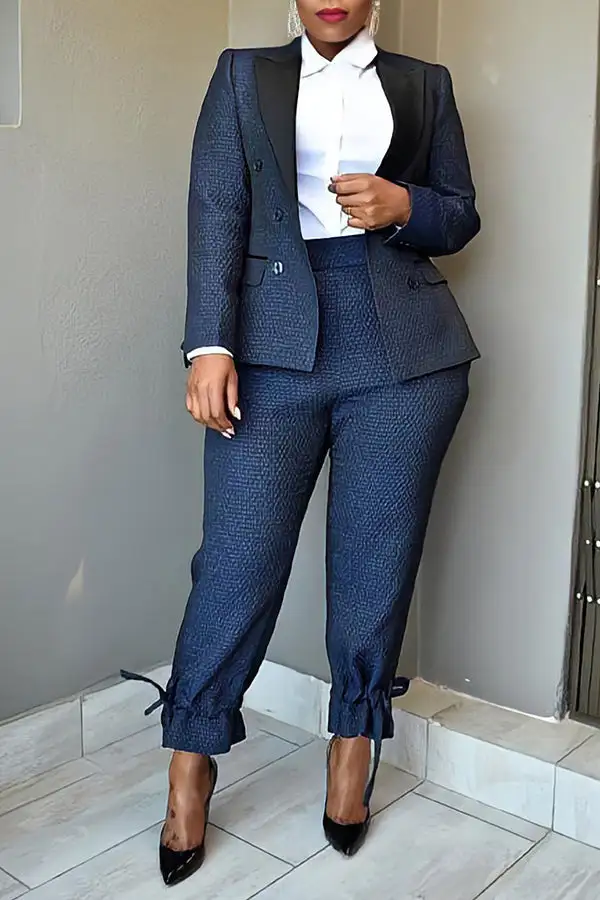 Navy Blue OL Peak Lapel Ankle-Tied Pant Set