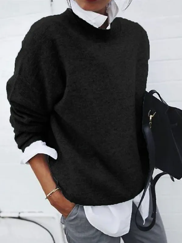 Women's Simple Regular Fit Solid Color Crew Neck Sweater