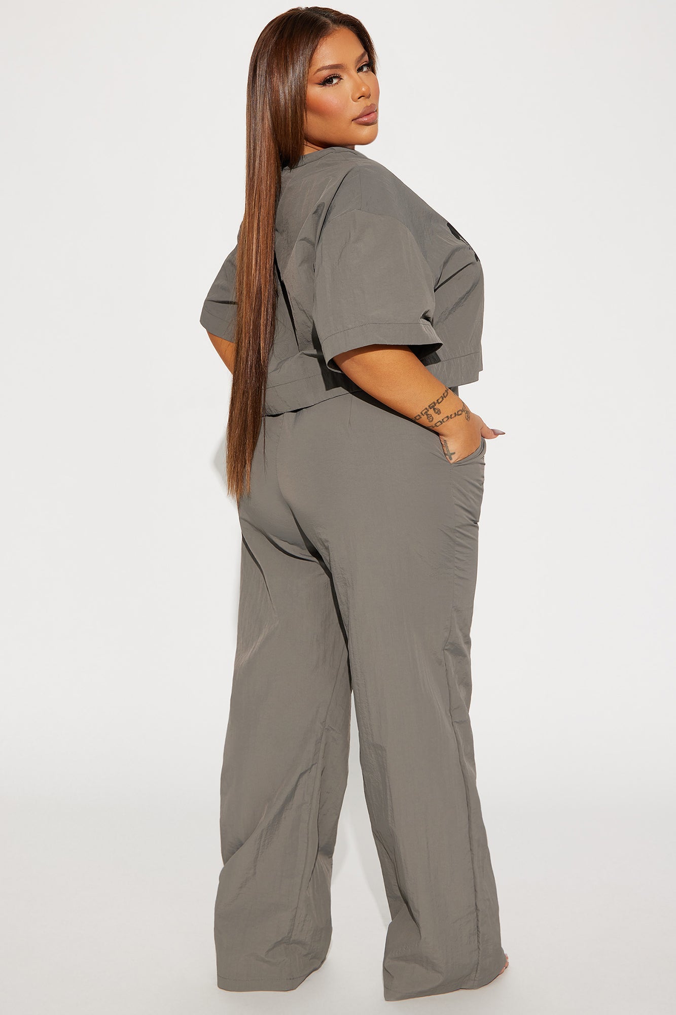 Time To Hustle Windbreaker Pant Set - Grey