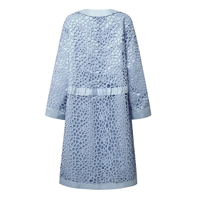 Women's Lace Dress Dress Set Midi Dress Purple Pink Yellow Light Blue Gray Long Sleeve Pure Color Lace Hollow Out Spring Fall Crew Neck Elegant Party Spring Dress