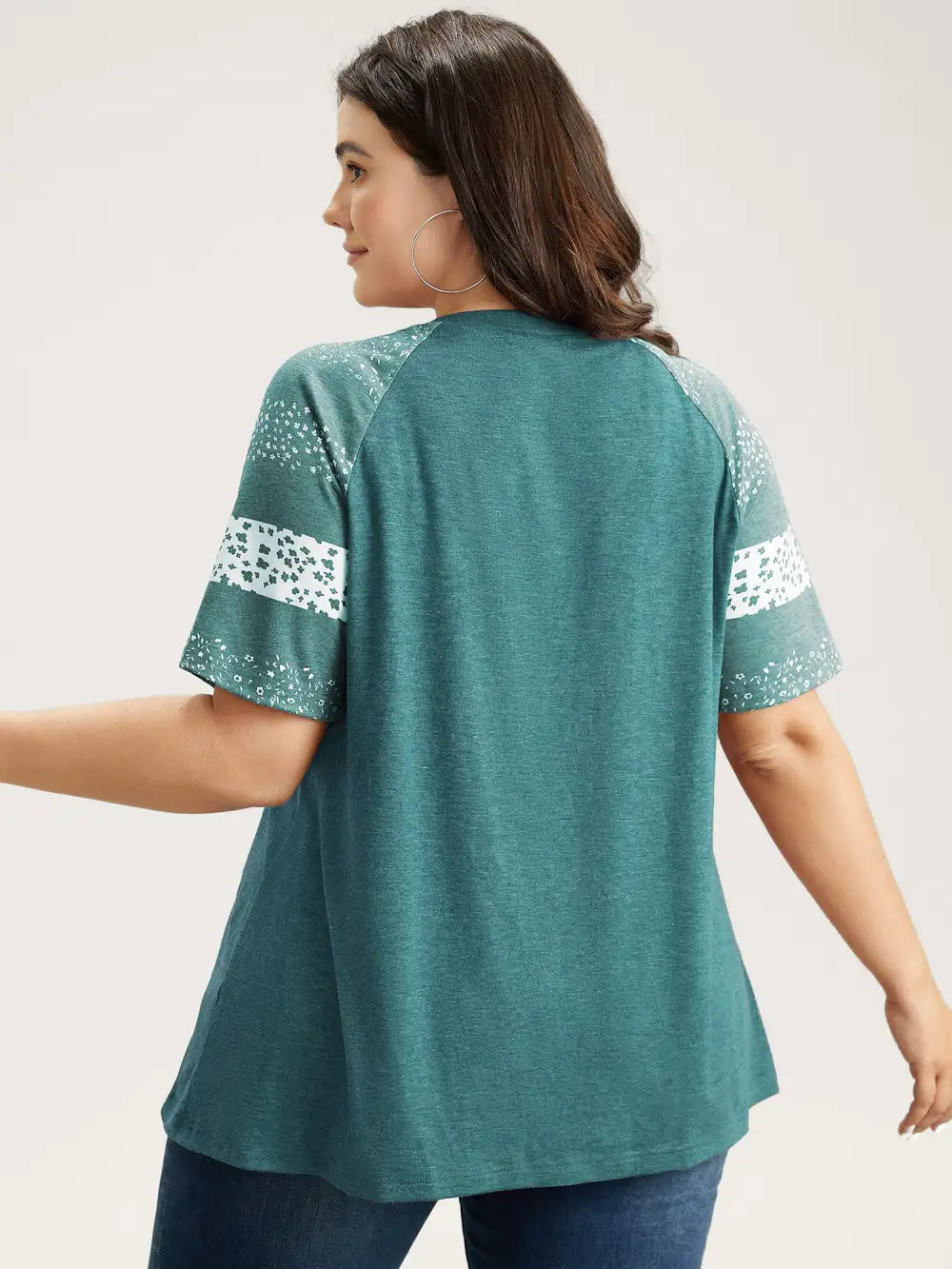 Ditsy Floral Colorblock Contrast Raglan Sleeve T-shirt