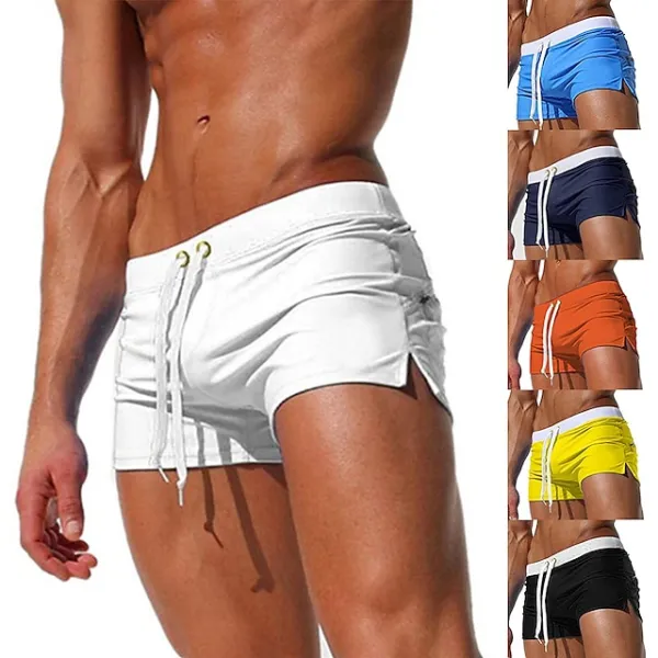 Men's Swim Shorts Swim Trunks Board Shorts Swim Brief Drawstring Elastic Waist Zipper Pocket Solid Color Breathable Quick Dry Short Casual Daily Beach Fashion Classic Style ArmyGreen Black