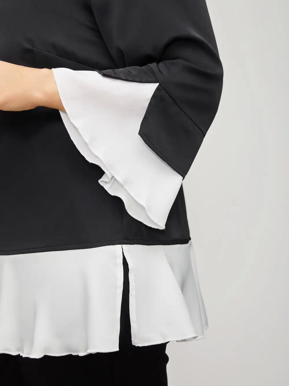 Contrast Patchwork Bell Sleeve Blouse