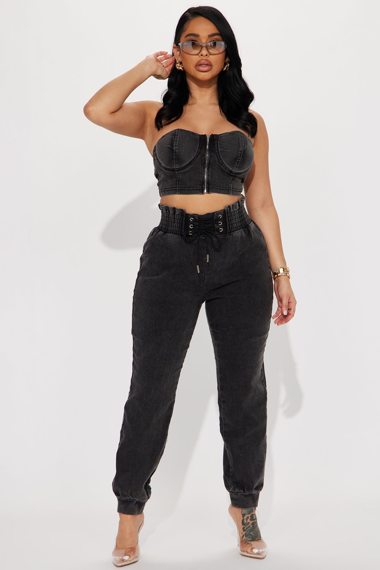 It's About Time Denim Pant Set - Black