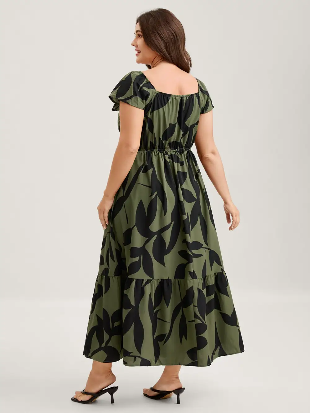 Floral Waist-Cinched Drawstring Maxi Dress