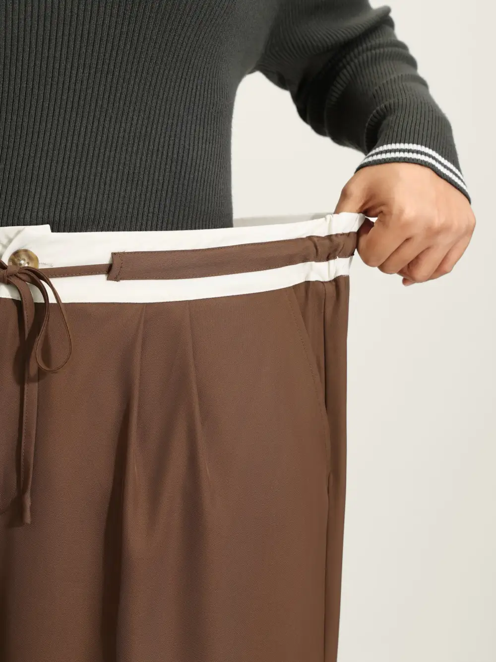 Color Contrast Drawstring Wide-Leg Pants