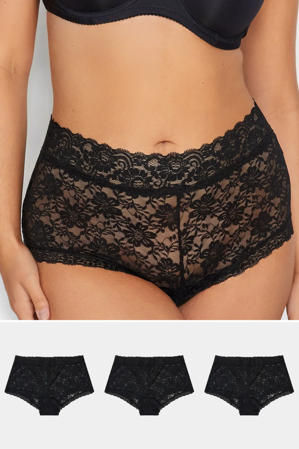 YOURS 5 PACK Curve Black Cotton High Waisted Full Briefs