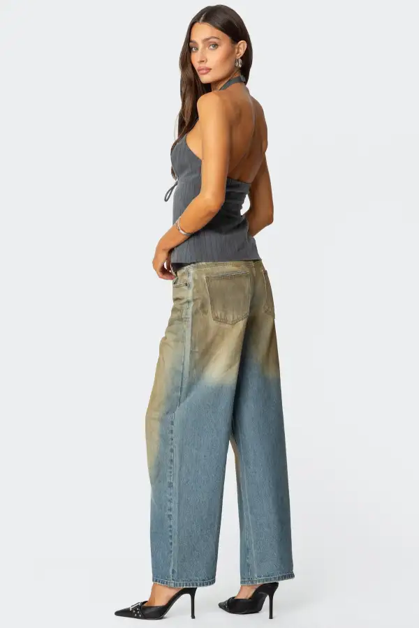 Split Front Pinstripe Halter Top