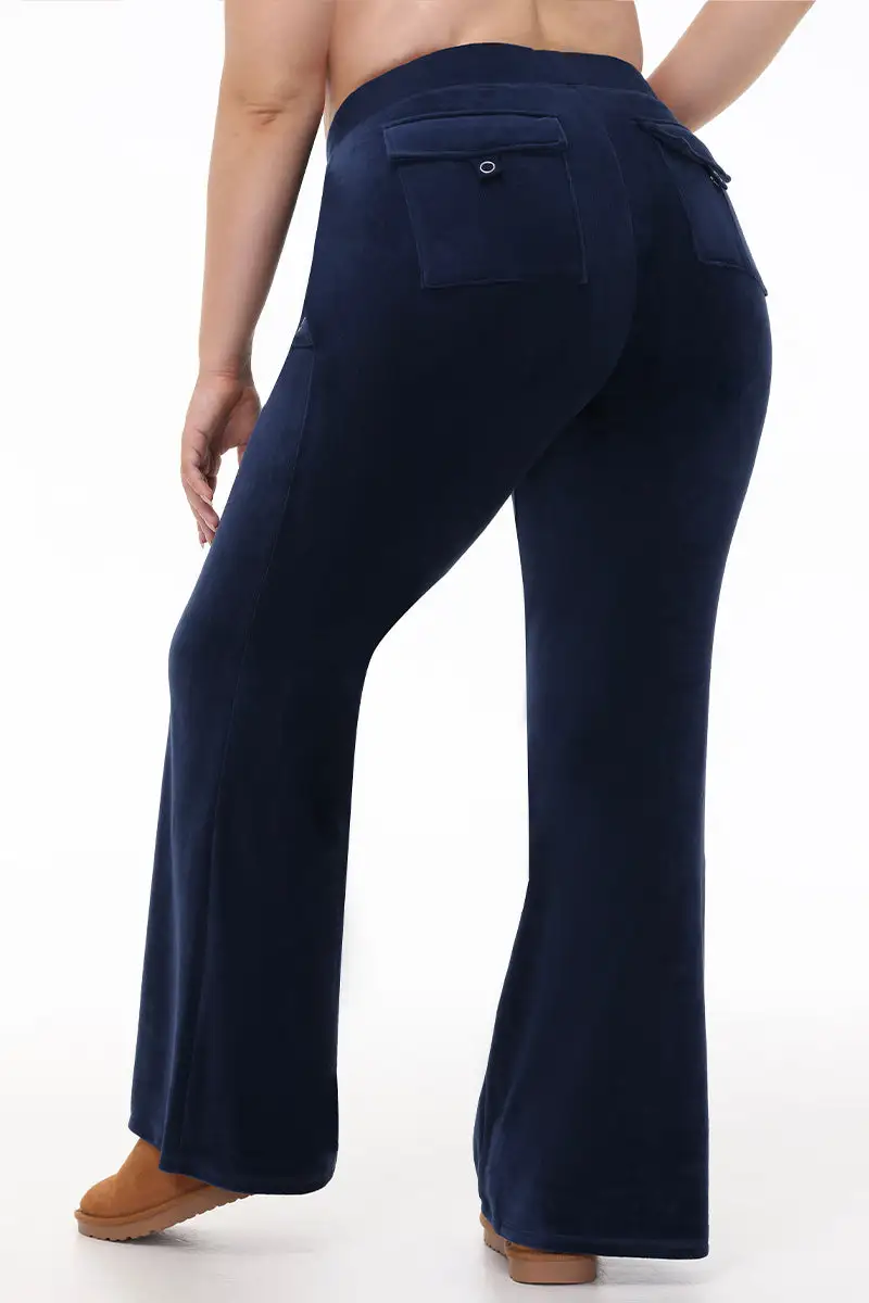 Plus-Size Hollywood Scottie Snap Pocket Cotton Velour Track Pants