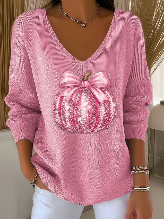 V Neck Regular Fit Halloween Casual Sweater