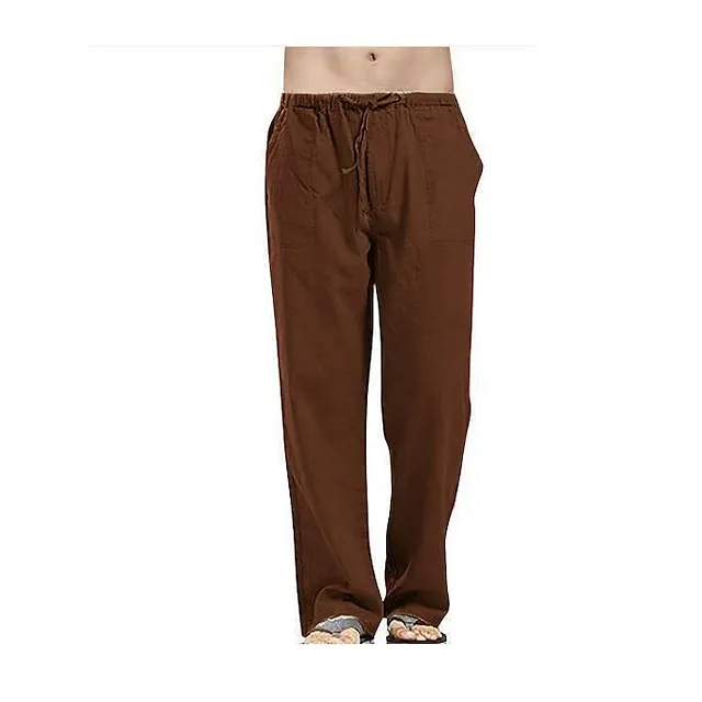 Men's Linen Pants Trousers Summer Pants Beach Pants Pocket Drawstring Elastic Waistband Plain Comfort Breathable Full Length Daily Streetwear Linen / Cotton Blend Fashion Casual / Sporty Loose Fit