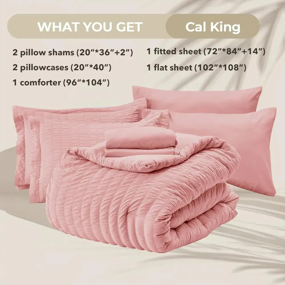 Queen Comforter Set Seersucker 7 Pieces, All Season Luxury Bed in a Bag for Bedroom, Bedding Set with Comforters, Sheets, Pillowcases & Shams, Dark Grey