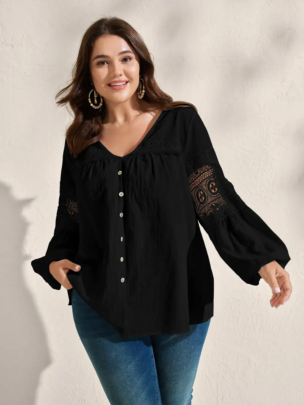 Pure Cotton Sheer Lace Trim Blouse