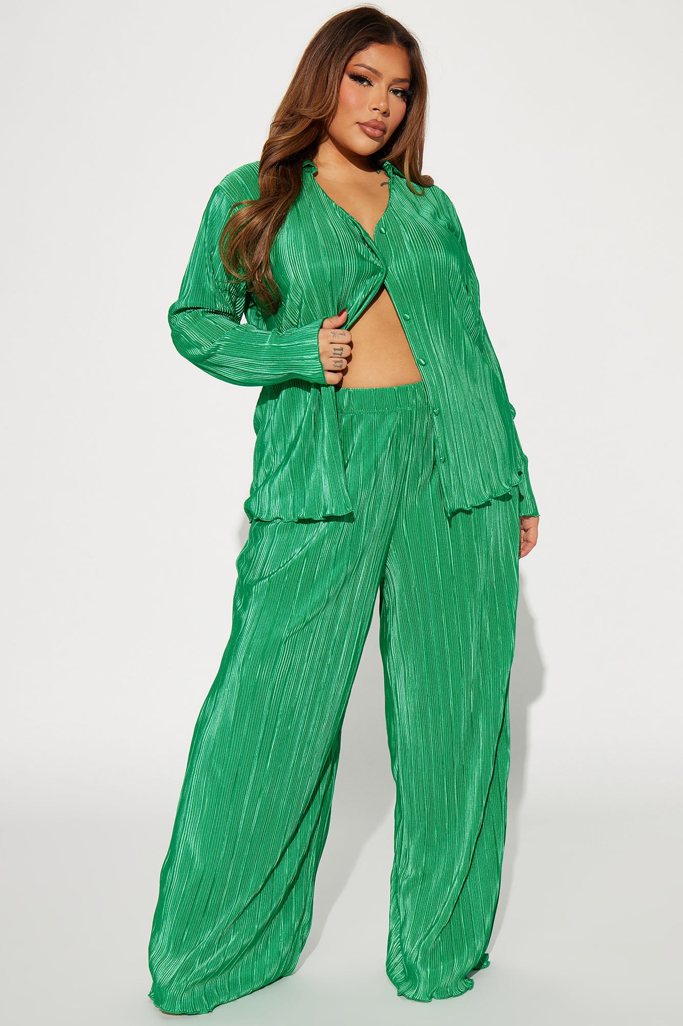 If It Plisse You Pant Set - Kelly Green