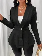 Women's Blazer Office / Career Daily Fall Winter Regular Coat Regular Fit Windproof Breathable Stylish Lady Jacket Long Sleeve Plain Ruffle Black White Pink