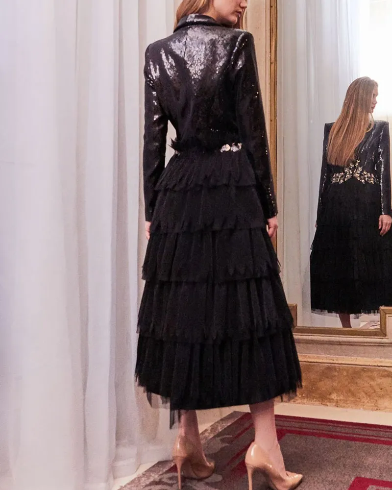 Sequins Pleated Evening Dress