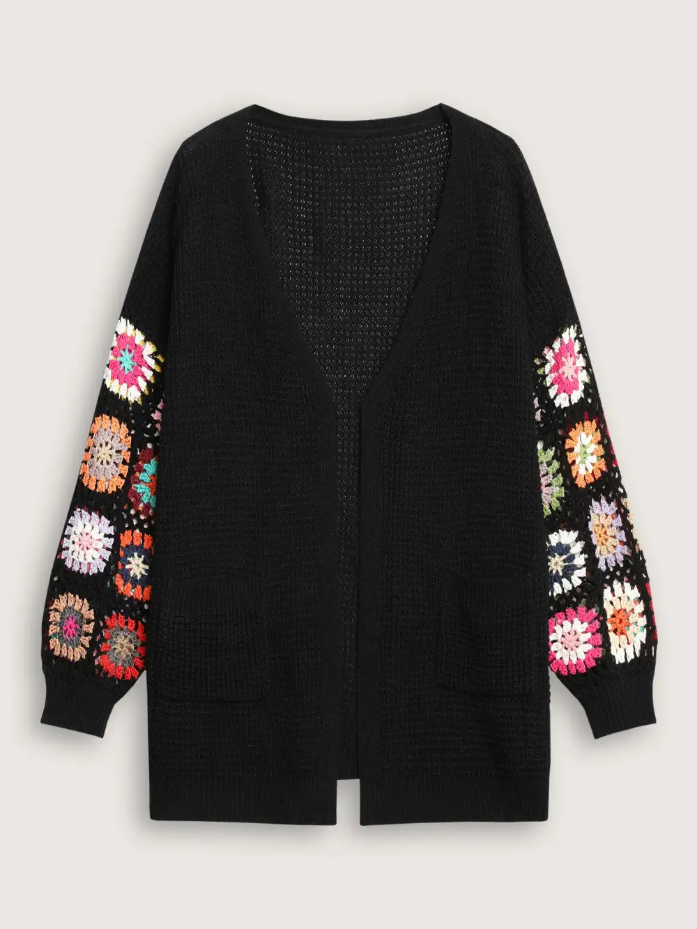 Crochet Floral Drop Shoulder Cut Out Cardigan