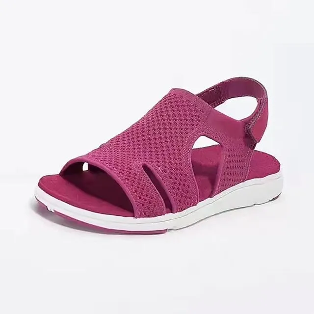 Women's Sandals Flat Sandals Plus Size Daily Beach Flat Heel Open Toe Elegant Casual Minimalism Mesh Magic Tape Solid Color Light Blue Purple / Blue Black