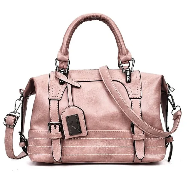 Women's Handbag Boston Bag Office Daily Pendant Buckle Solid Color Black Pink Brown