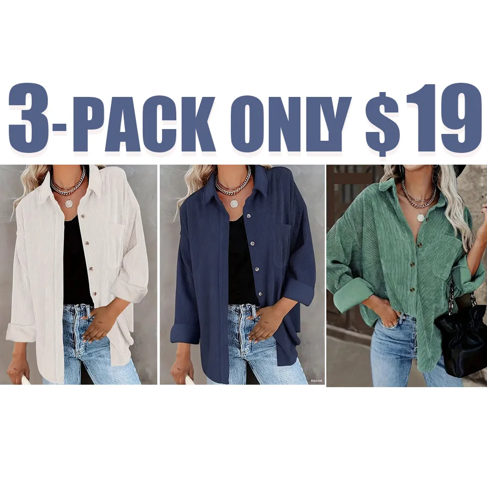 Women’s Plain Collared Minimalist Blouse – Casual Baggy Drop Shoulder Long Sleeve Top for Fall